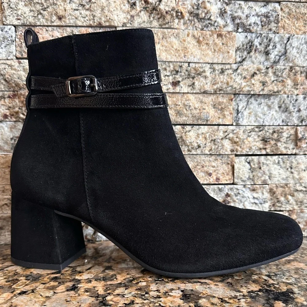 PAUL GREEN Sydney SUEDE PATENT BUCKLES BLOCK Boot BLACK